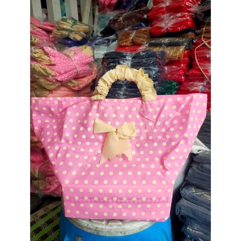 HARGA LUSIN ISI 12 BIJI- TAS RENDA POLKADOT 22x22