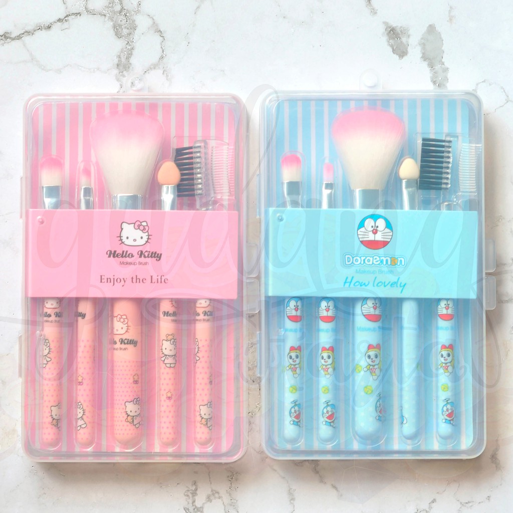 Make Up Brush Set Kucing Pink dan Kucing Biru Isi 5 Kuas Make Up Lucu Unik 504104