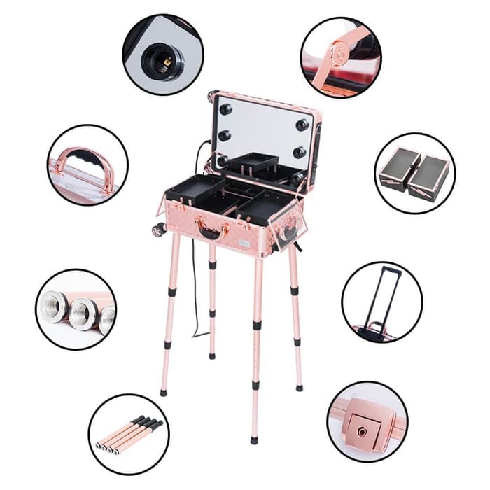 Sonia Miller Cabin Size Beauty Makeup Case Diamond-Rose Gold with 6 LED Bulbs