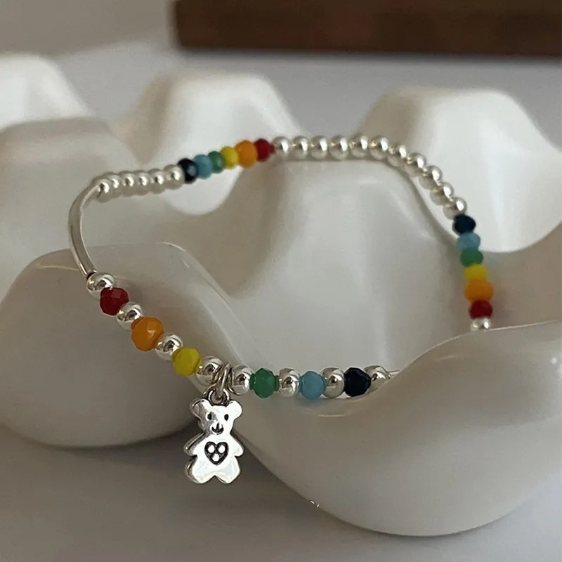 Korea Korea Pelangi Smiley Bear Cinta Manik-Manik Gelang 2021terbaru ins Niche Desain Gelang Manik-Manik Perempuan