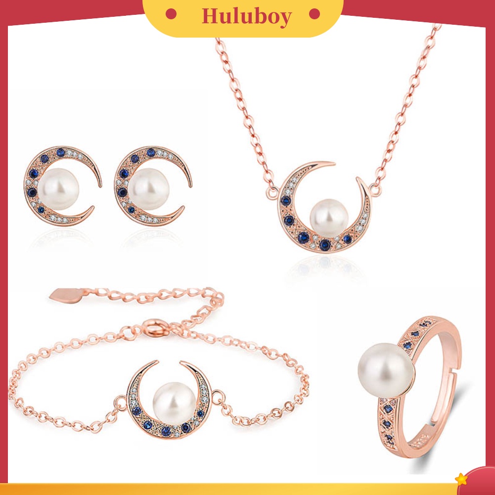 Hu Hu Hu Hu Hu Alat Bantu Pasang Kacamata♡ Set Kalung + Gelang + Cincin + Anting Tusuk Aksen Mutiara + Berlian Imitasi Untuk Perhiasan Wanita