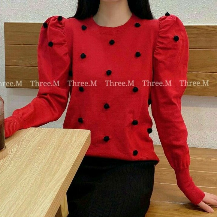 Vika Baju atasan blouse tops lengan balon rajut wanita import baju blouse blus kerja kantor pesta ko