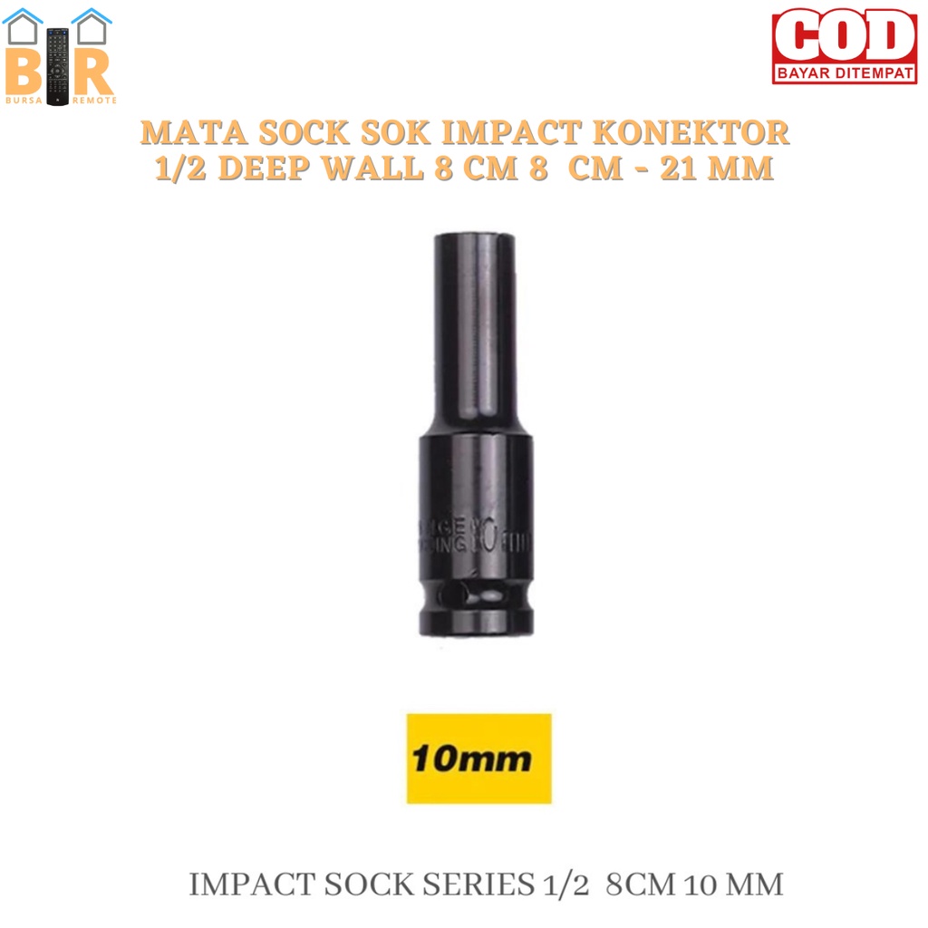 Mata Kunci Sock Sok Impact - Socket Hitam 1/2 Deep Wall Panjang Konektor 8MM-21MM