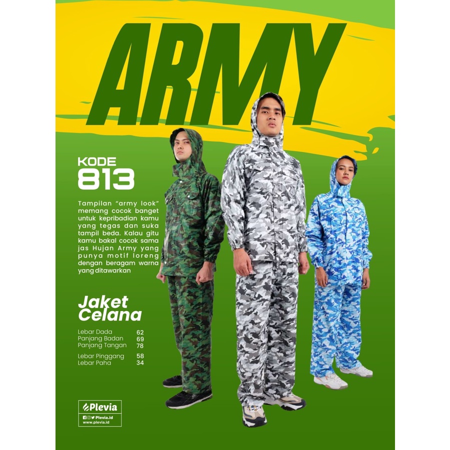 Jas Hujan Jaket Celana ARMY - Raincoat Mantel Hujan ARMY ARMI Doreng Loreng Tentara Plevia 813