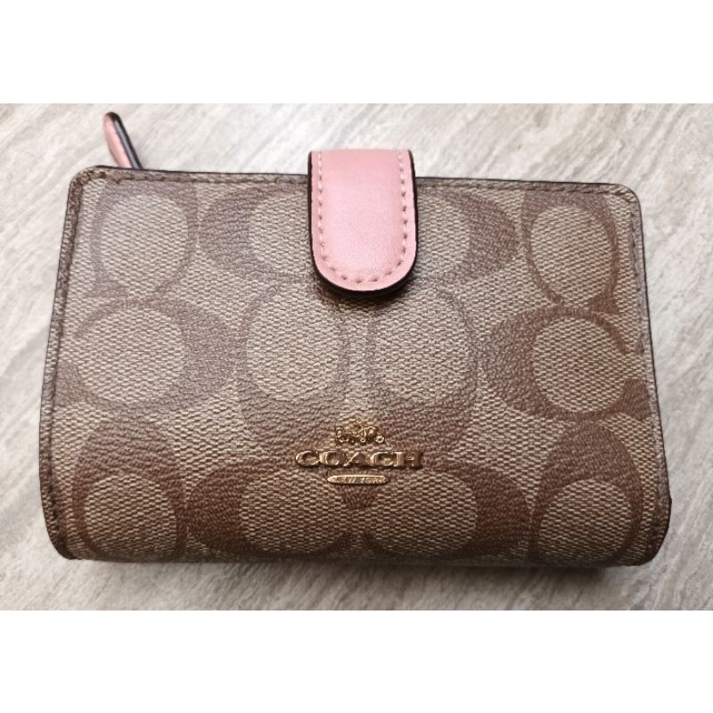 Coach original medium wallet signature khaki pink preloved
