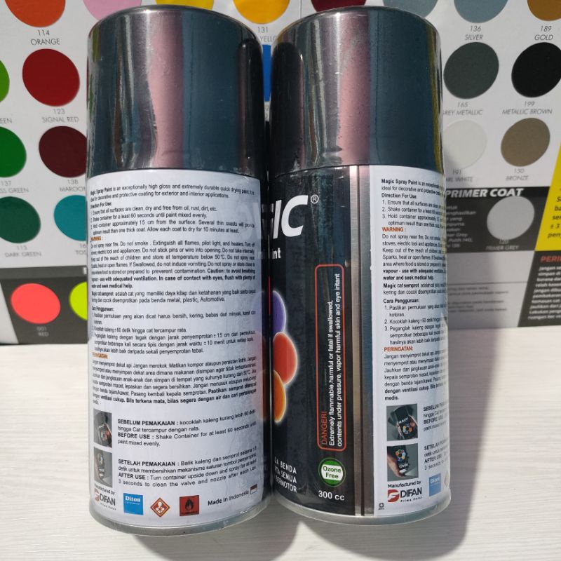 MAGIC Spray Paint Cat Semprot Serbaguna 300cc Ready Berbagai Varian Warna Candy Tone Red Blue Green Yellow Merah Kuning Biru Hijau Clear Epoxy Silver Putih Cat Pilox Pilok Magic cocok Untuk Benda Logam/Plastik