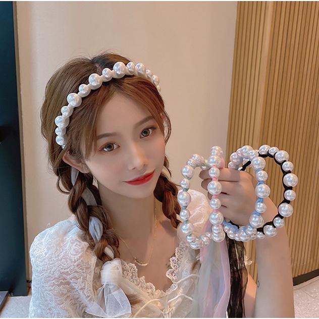 Bando Korea Wanita Dewasa Aksen Mutiara Pita Kain Melilit Kepang Aksesoris Bandana lucu fashion korea AK217