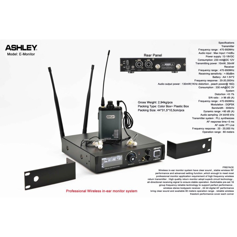 Mic Mikrofon Wireless ASHLEY E-Monitor E Monitor Double 2 Ear Original