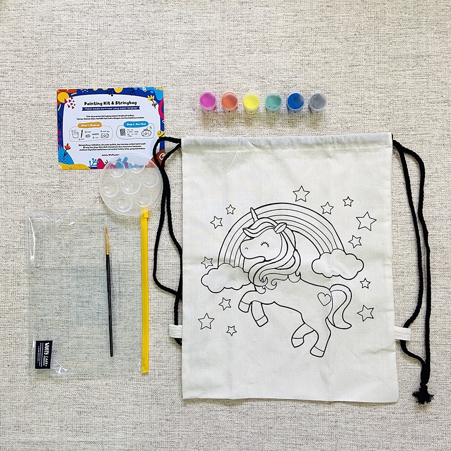 

Painting Kit String Bag - Unicorn (Paket Lengkap Melukis, Cat, Kuas, Pallet, Tas, Pouch)