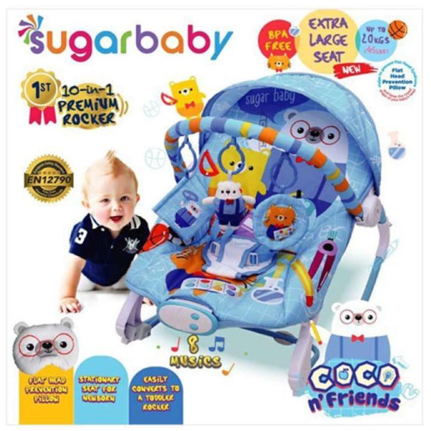 10 In 1 Sugar Baby / Mastela PREMIUM Bouncer Bayi Premium Rocker dgn Extra Large Seat P100