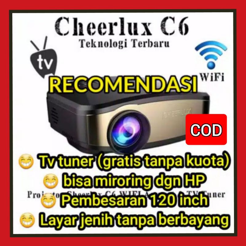 Projector CHERLUX C6 TERBAIK..BISA VIA HP LANGSUNG +  TV tuner(GRATIS TANPA KUOTA)