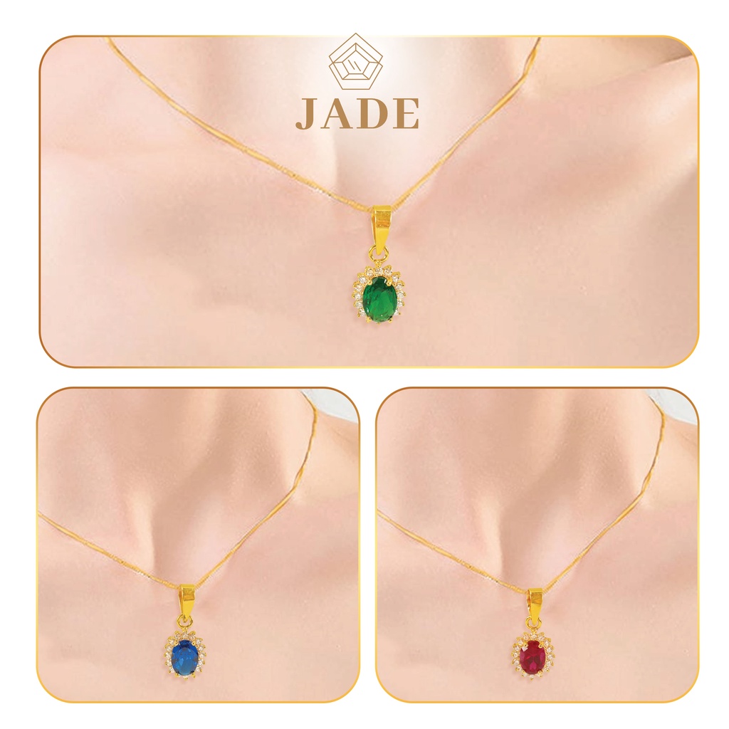 JADE - Liontin Emas Asli Lady Diana Medium Dengan Batu Permata Oval kadar 375 Liontin Cantik - Jewel