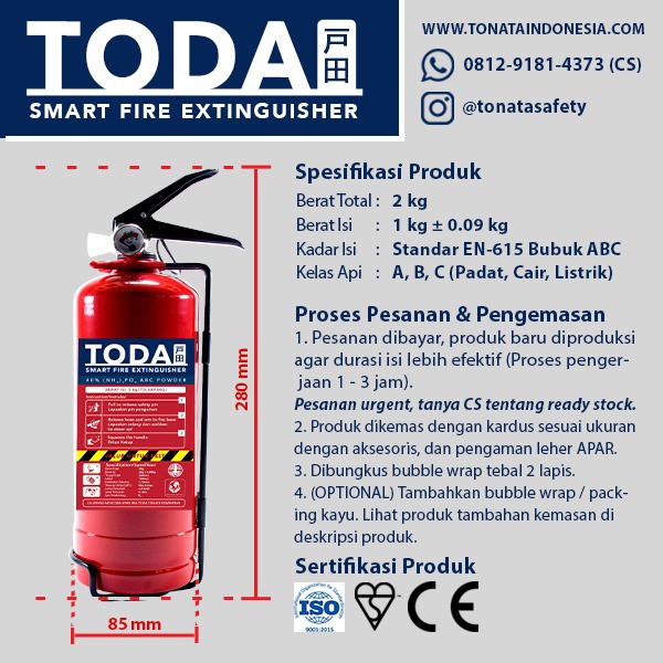 APAR 1 kg / Pemadam Api 1kg / Set Komplit TODA by TONATA Fire Extinguisher