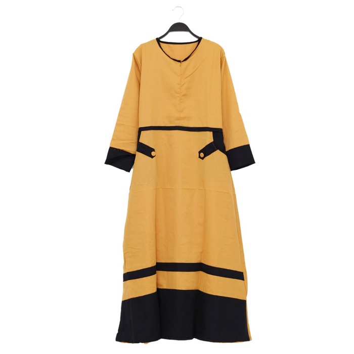 Baju Gamis Wanita Bahan Balotelli Motif Kombinasi warna - Kuning Kunyit