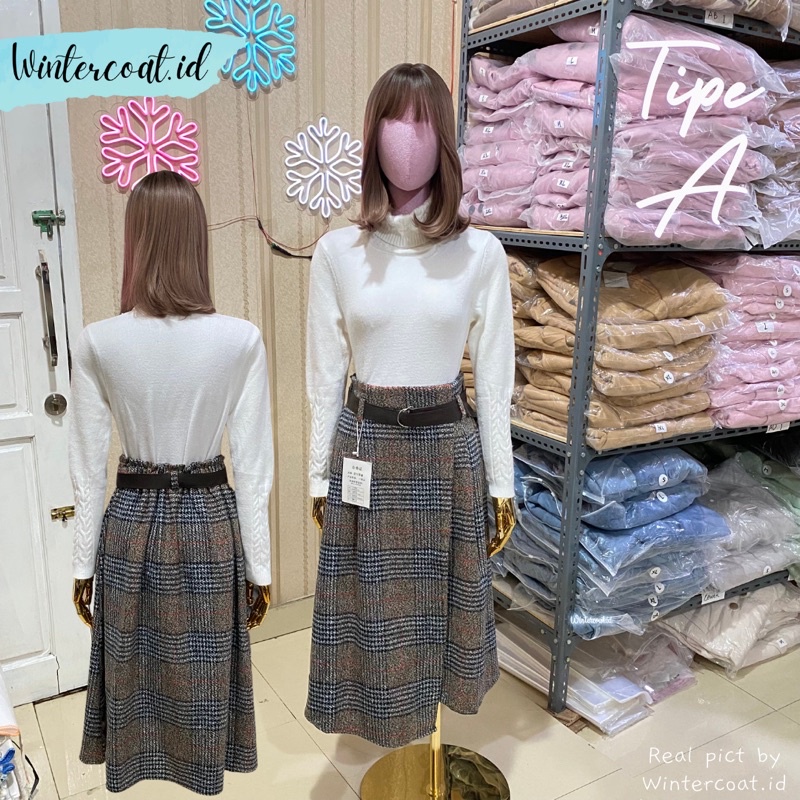 Rok maxi tweed long skirt rok autumn kerja panjang import hangat wanita