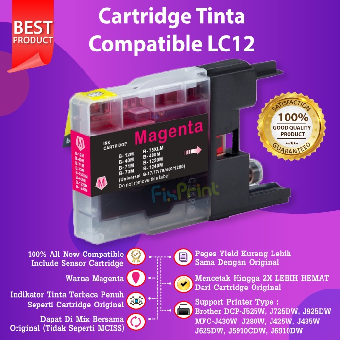 Tinta Cartridge LC12 LC40 LC71 LC73 LC75 LC400 LC1220 LC1240 Compatible Printer DCP-J525W J725DW J925DW MFC-J430W J280W J425W J435W J625DW J5910CDW J6910D