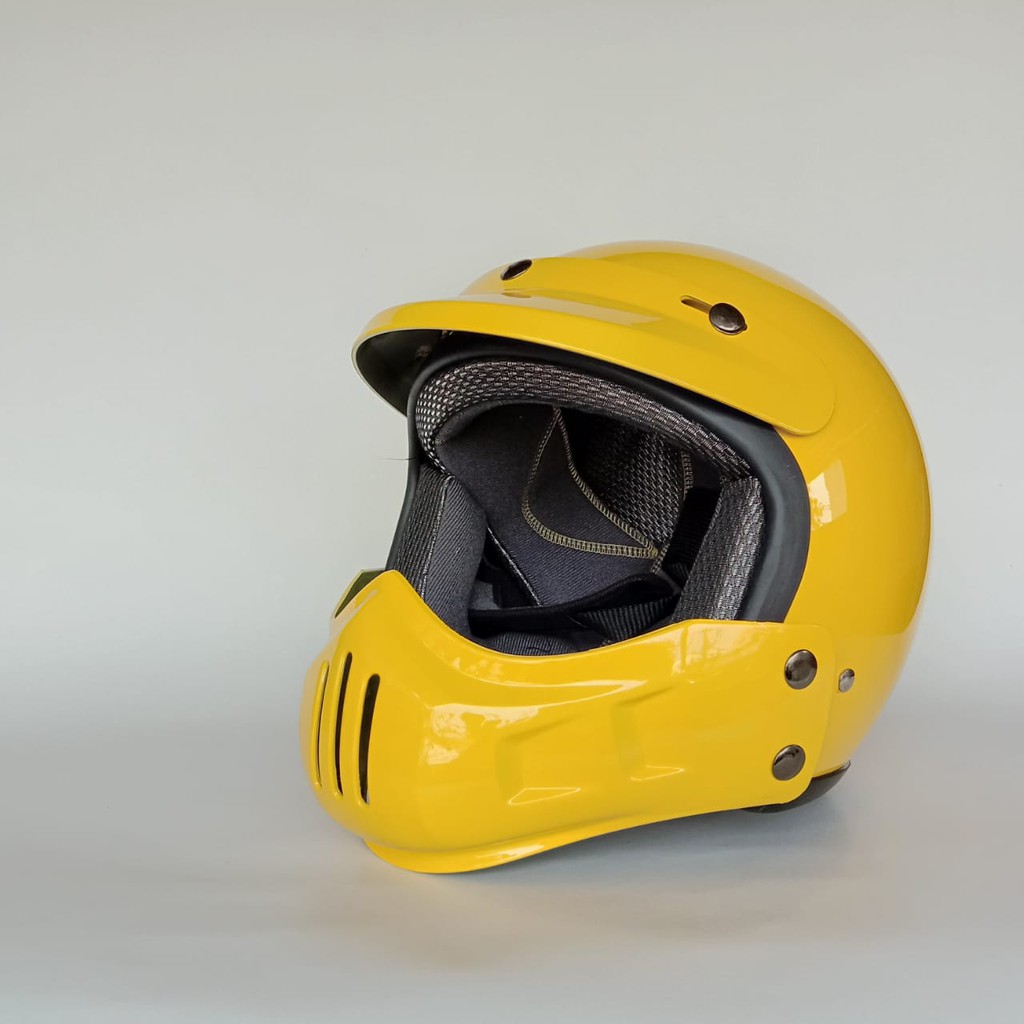 Helm Retro Cakil Modular Kuning Glossy (Vespa / Klasik / Vintage)