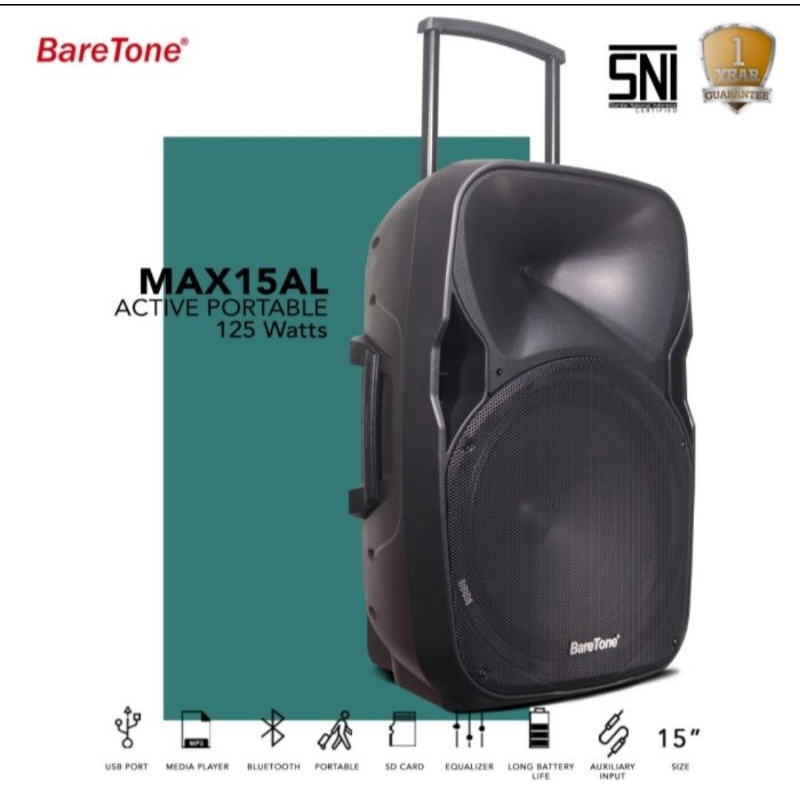 SPEAKER PORTABLE AKTIF WIRELESS MEETING BARETONE 15 INCH MAX 15AL BLUETOOTH ORIGINAL