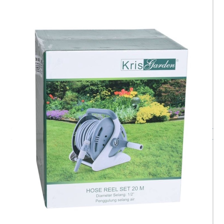 KRIS GARDEN Set Selang Dan Gulungan Selang1/2inch X 20M Hose Reel