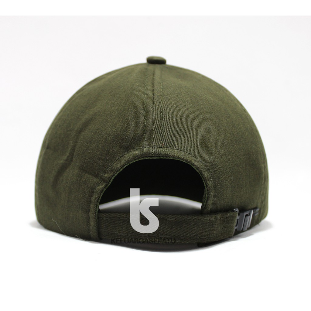 Unisex Topi Baseball Dengan Tali Strap Ukuran Panjang Dan Gambar Tulisan Bergaya Korea warna army