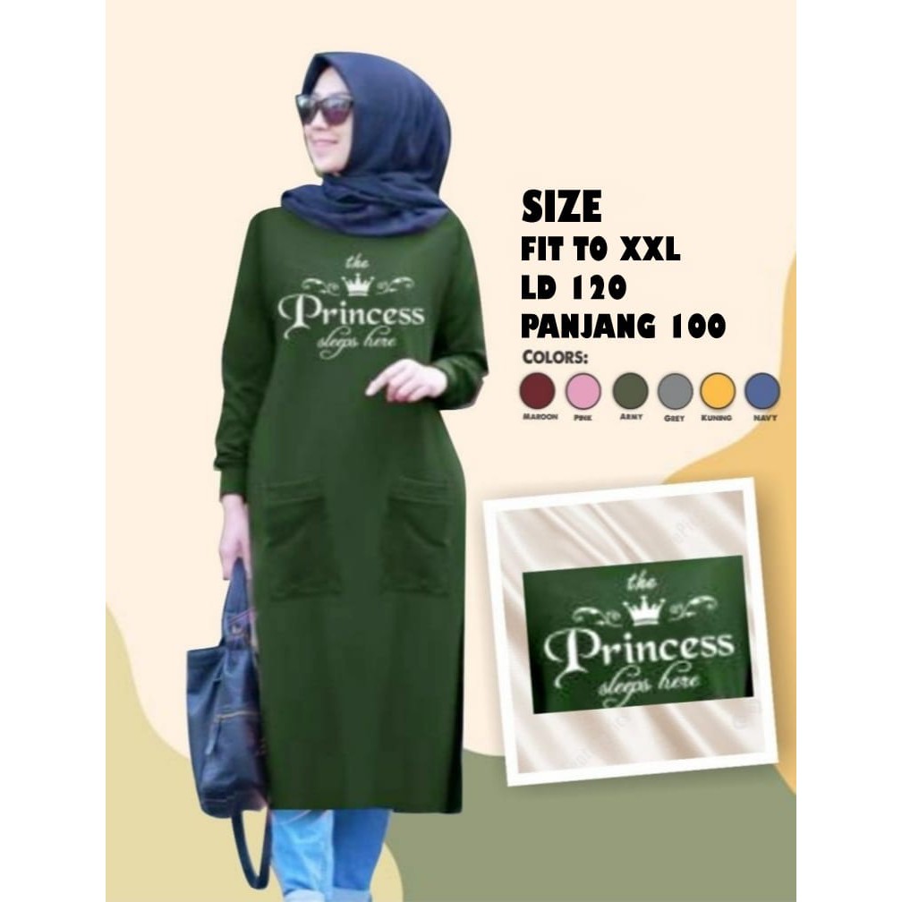 C18 Tunik Princess Bahan kaos rayon soft fit to XXL, Ld 120 cm Panjang 100 cm