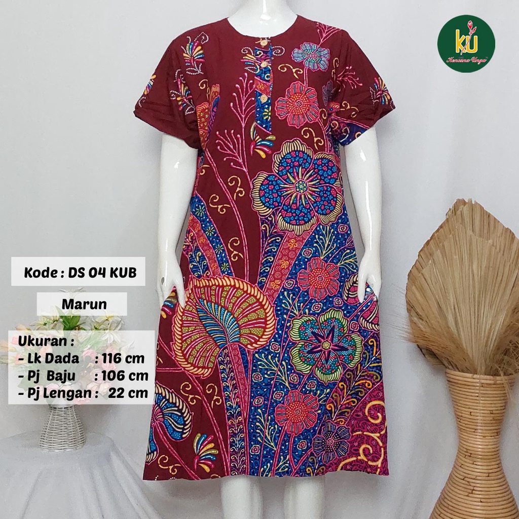 COD DS04 KUB | Daster Batik Kencana Ungu Asli Label Biru Uk. Jumbo LD 120 cm | Baju Santai Tidur Wanita Dewasa Kancing Depan Busui Friendly Motif Terbaru-Marun G