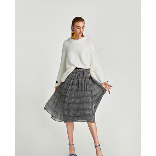 Jastip Zara CHECKED PLEATED SHIRT