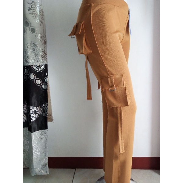 celana senam wanita jumbo/pdl/senam kargo wanita/celana panjang/celana panjang kantong/bawahan olahraga/Cod/bayar di tempat/siap dikirim/celana kantong wanita/terlaris/terpopuler-Mustard/kuning busuk