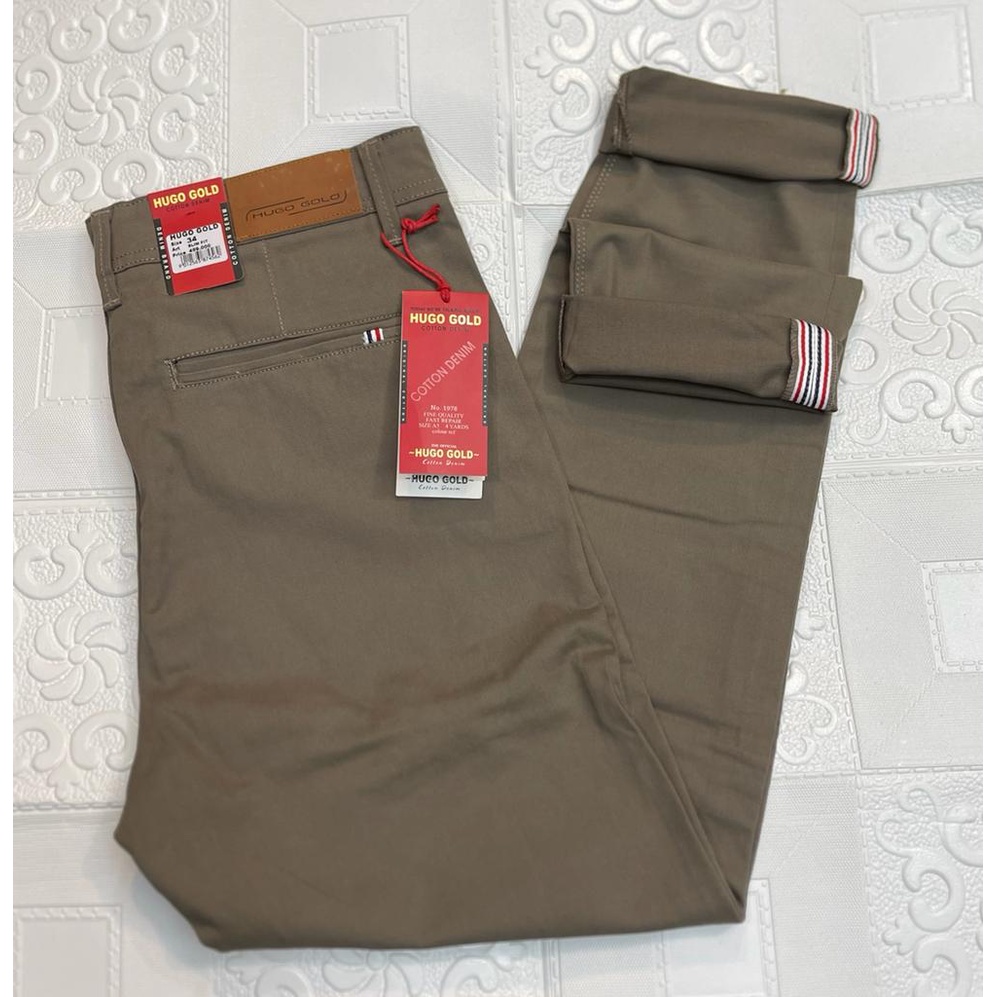 Celana Chino Panjang Stretch Pria hugo gold - Coklat