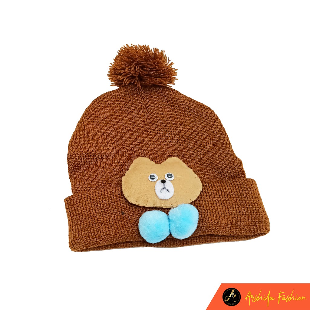 Kupluk Bayi Pom pom Satu  Kupluk Rajut Bayi  Motif Boneka lembut Umur 0- 3 Tahun