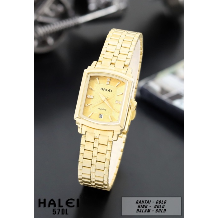 READY TERMURAH bisa COD Jam tangan wanita original HALEI 570 black tahan air - gold-gold TERLARIS