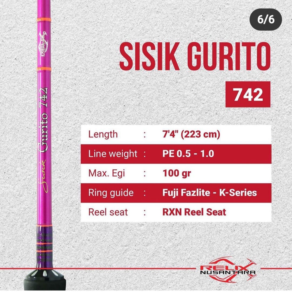 Rod RELIX NUSANTARA SISIK GURITO 742 / 223cm (Line Test PE.0.5-1.0)