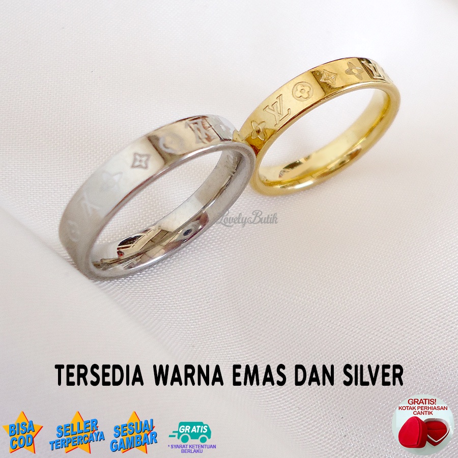 Lovelybutik Cincin Titanium Wanita  Anti Karat Anti Luntur 3vi Cincin Cewek Titanium Bonus Kotak Perhiasan