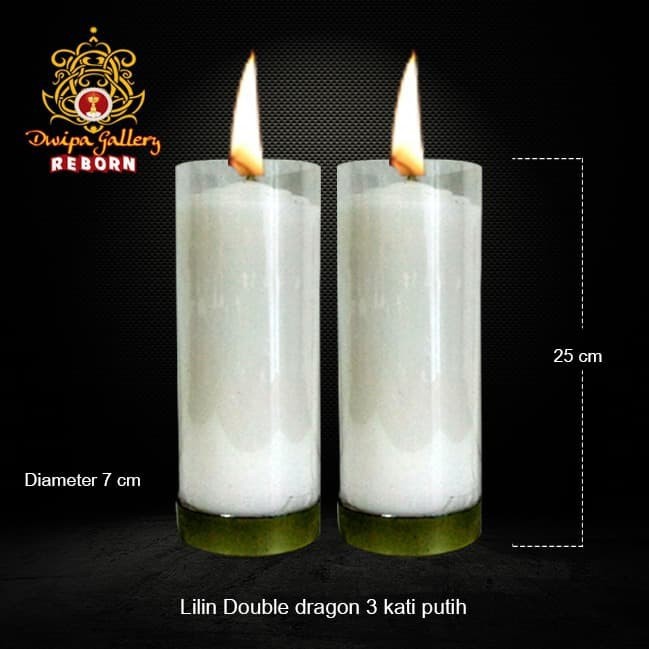 Lilin/Candle Puja Sembahyang Pilar Double Dragon 3 Kati Putih