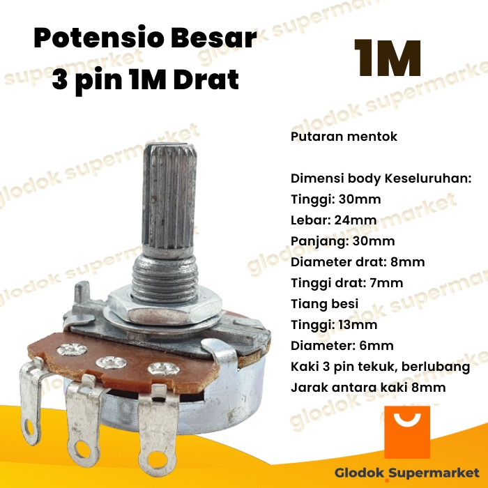 Potensio Besar 3 pin 1M Drat Mono Kaki 3 Tekuk 105