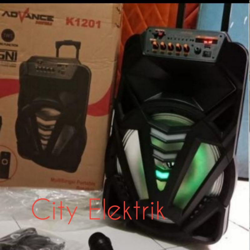 Speaker Portable Advan 12 inch K1201 Karaoke/Bluetooth/USB/Radia FM/ Free Mic Wirelles / Meeting