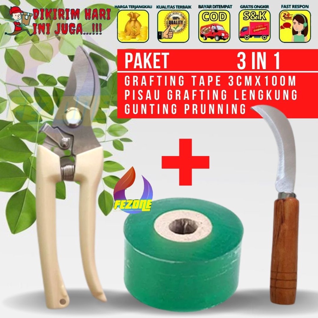 Paket Grafting tool gunting pisau dan tape okulasi 3 in 1 Lebih Hemat Kualitas Premium Bergaransi FEZONE