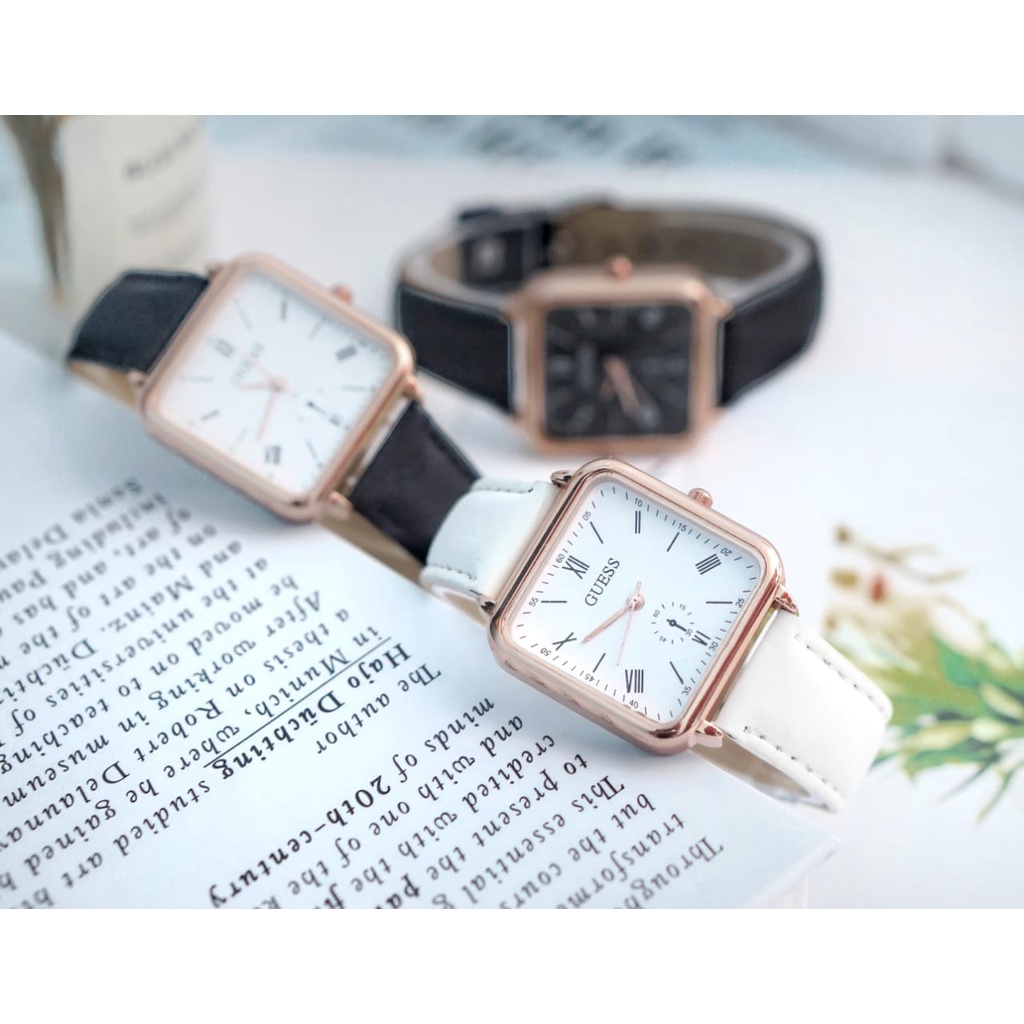 BAJ Jam Tangan Quartz Strap Rubber PU Analog Casual Gaya Retro Wanita Persegi Watch Korean Fashion Romawi Chrono RM044