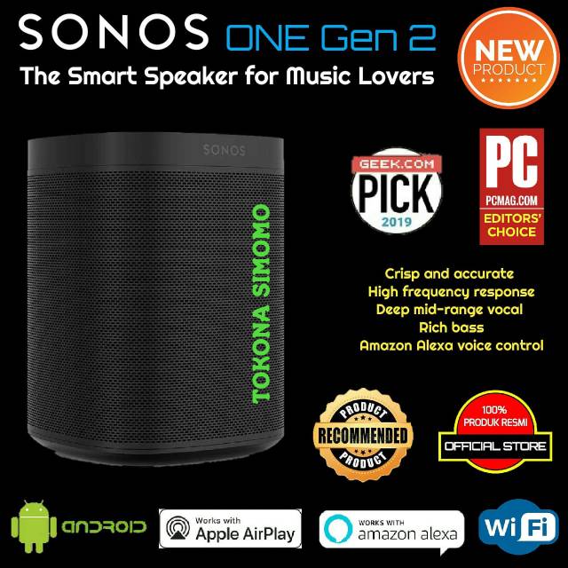 Sonos One Gen 2 / One Gen2 The Smart Speaker for Music Lovers Original