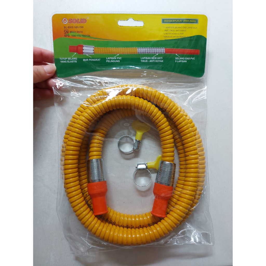 Selang Gas Design Khusus Anti Tikus + Cincin Klem Selang PAKET Merek SOLID tipe : SL-SYG 101-YW