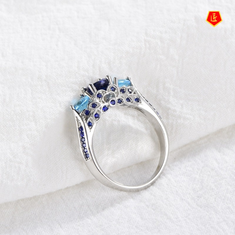 [Ready Stock]Creative Blue Crystal Diamond Ring