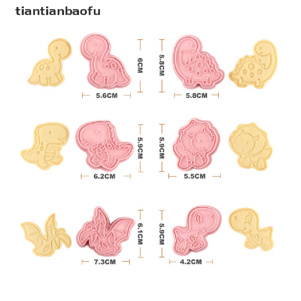 6 Pcs / set Stempel Pemotong Kue / Biskuit Bentuk Kartun Dinosaurus 3D Bahan Plastik