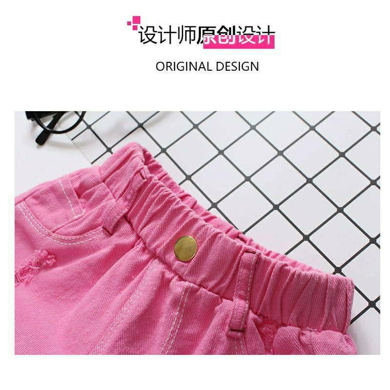 DELLA RIPPED HOT PANTS/ CELANA PENDEK ANAK RIPPED COLOURFUL/  BAGUS IMPORT