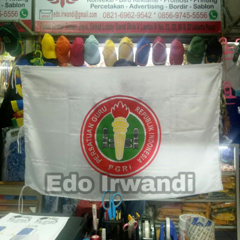 Bendera PGRI Ukuran 90 cm x 135 cm Bahan Satin Sablon Ready Stock