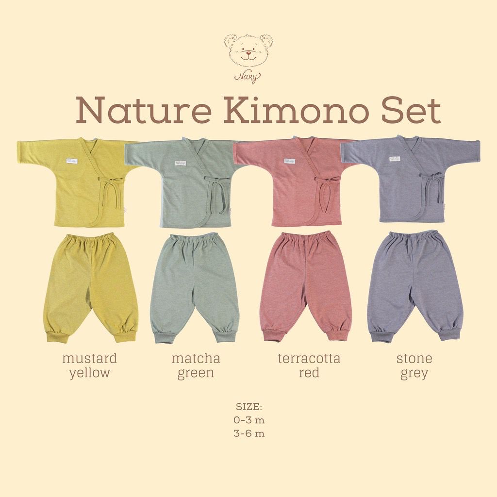 Nary Kimono Nature Series Setelan Baju Bayi Panjang Celana Panjang 0-3 3-6 Bulan Gift Set Newborn