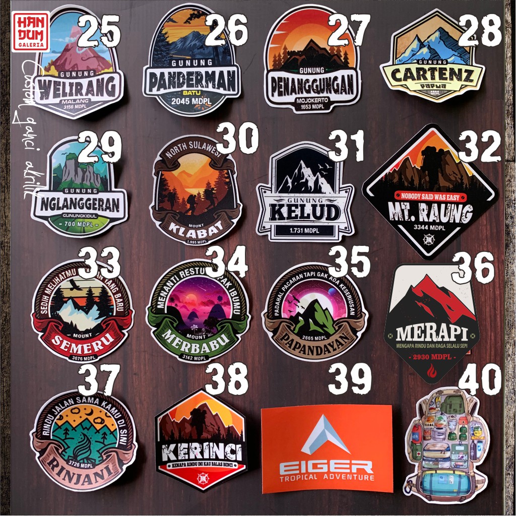 STICKER GUNUNG INDONESIA VINYL+LAMINASI TEKSTUR WATERPROOF  MOUNTAIN GEAR ADVENTURE OUTDOOR MERAPI MERBABU LAWU SINDORO SEMERU RINJANI stratos centurion kinkajou caldera ceeta-2
