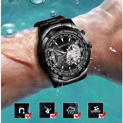【TERMURAH】AOKEYO S001 Jam Tangan Pria Anti Air Original Luxury Stainless Steel  ✅COD（Free BOX+Kartu Garansi）-6