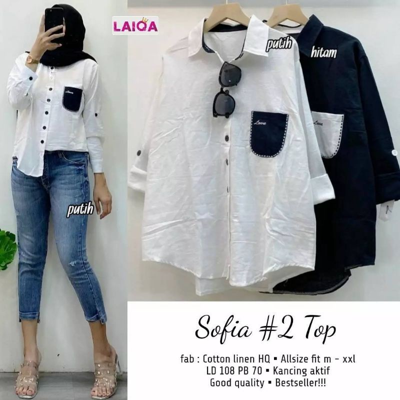 Sofia #2 Top kemeja wanita kemeja muslim kemeja katun linen kemeja kerja wanita kemeja jumbo wanita