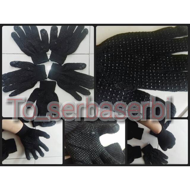 Sarung tangan kerja rajut hitam gloves karet bintik bintil hitam