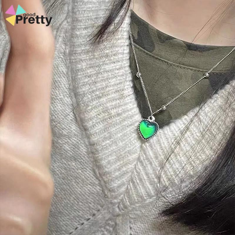 Kalung Cinta Berubah Warna Hangat Desain Niche Wanita Manis Keren Fashion Kalung All-Match - PD